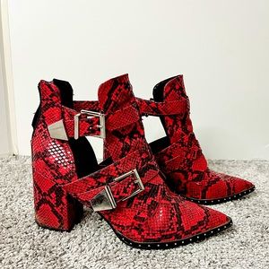Red and Black snake print booties